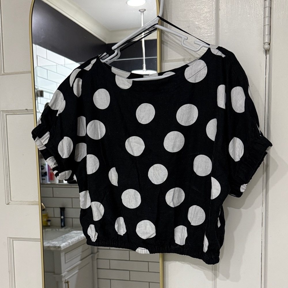 Tabitha Brown polka dot crop peasant blouse